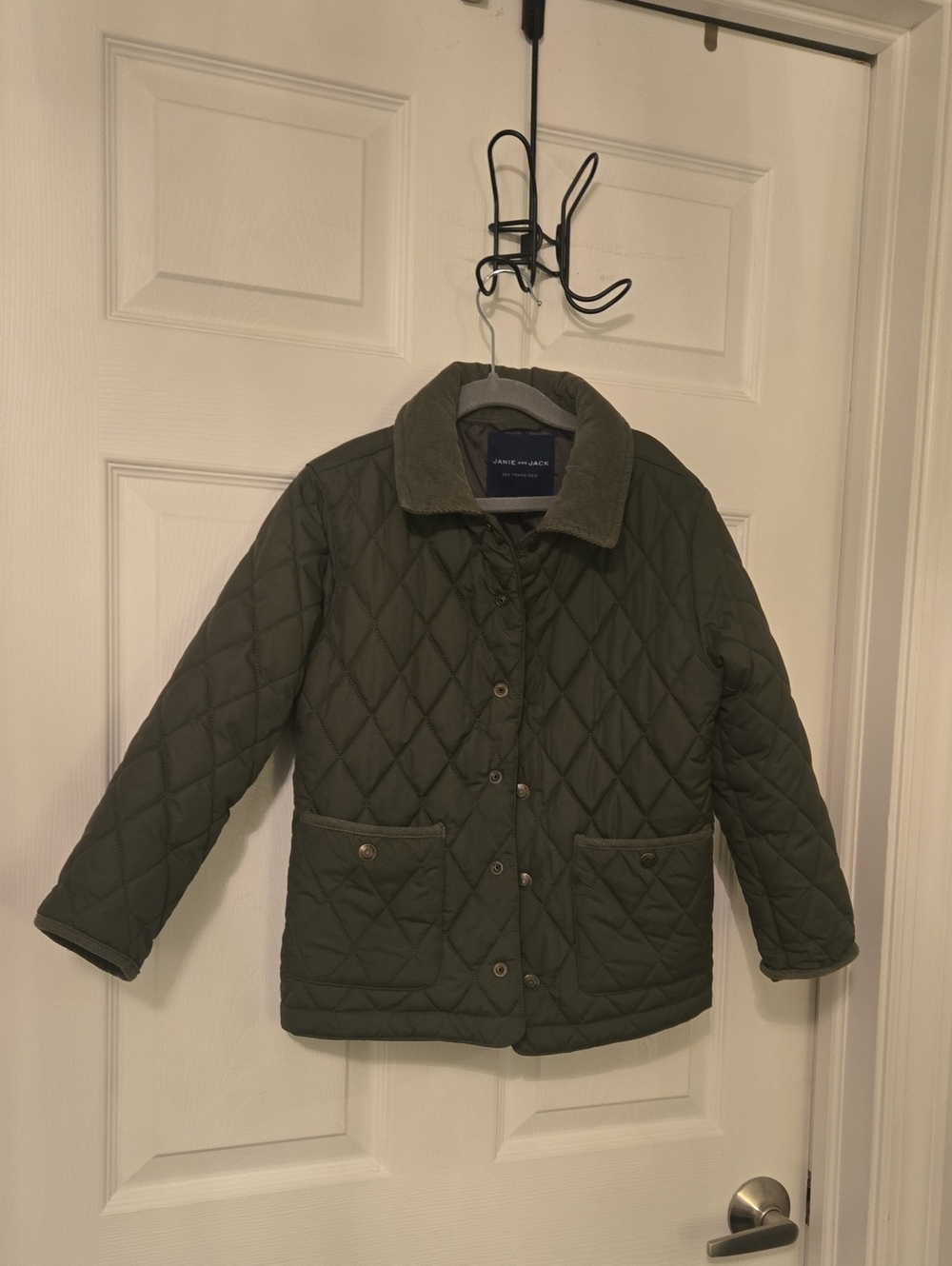 Janie and Jack Quilted Olive Green Jacket with Corduroy Collar Size 5/6 Like NEW